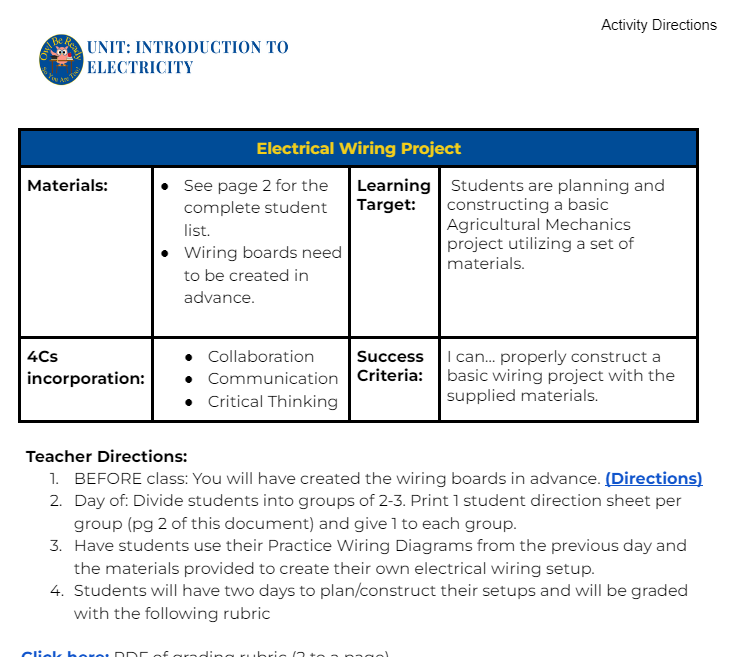 MS. Introduction to Electricity Unit (8 Days)