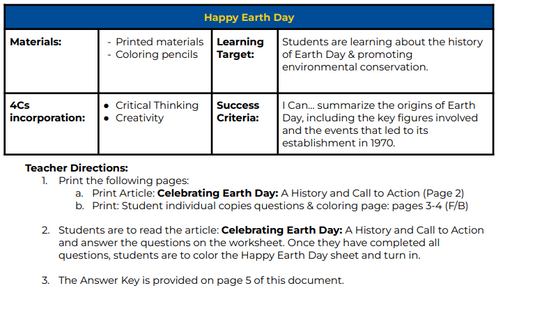 Single Day Sub- Earth Day