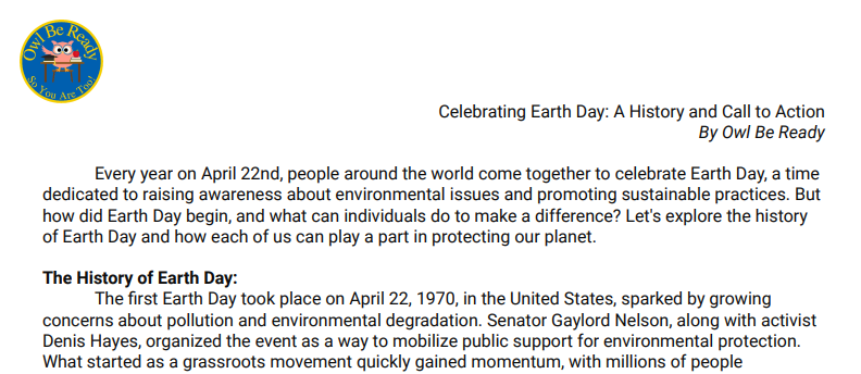 Single Day Sub- Earth Day