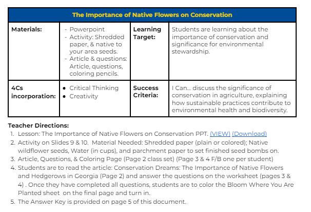 Earth Day Lesson Plans-Native Flower Conservation (2 Days)