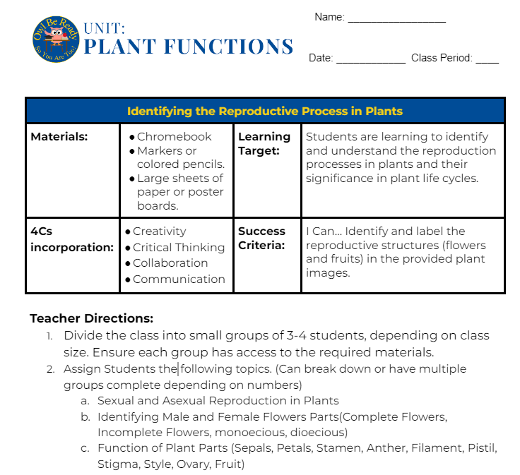 HS. Plant Functions (7 days)