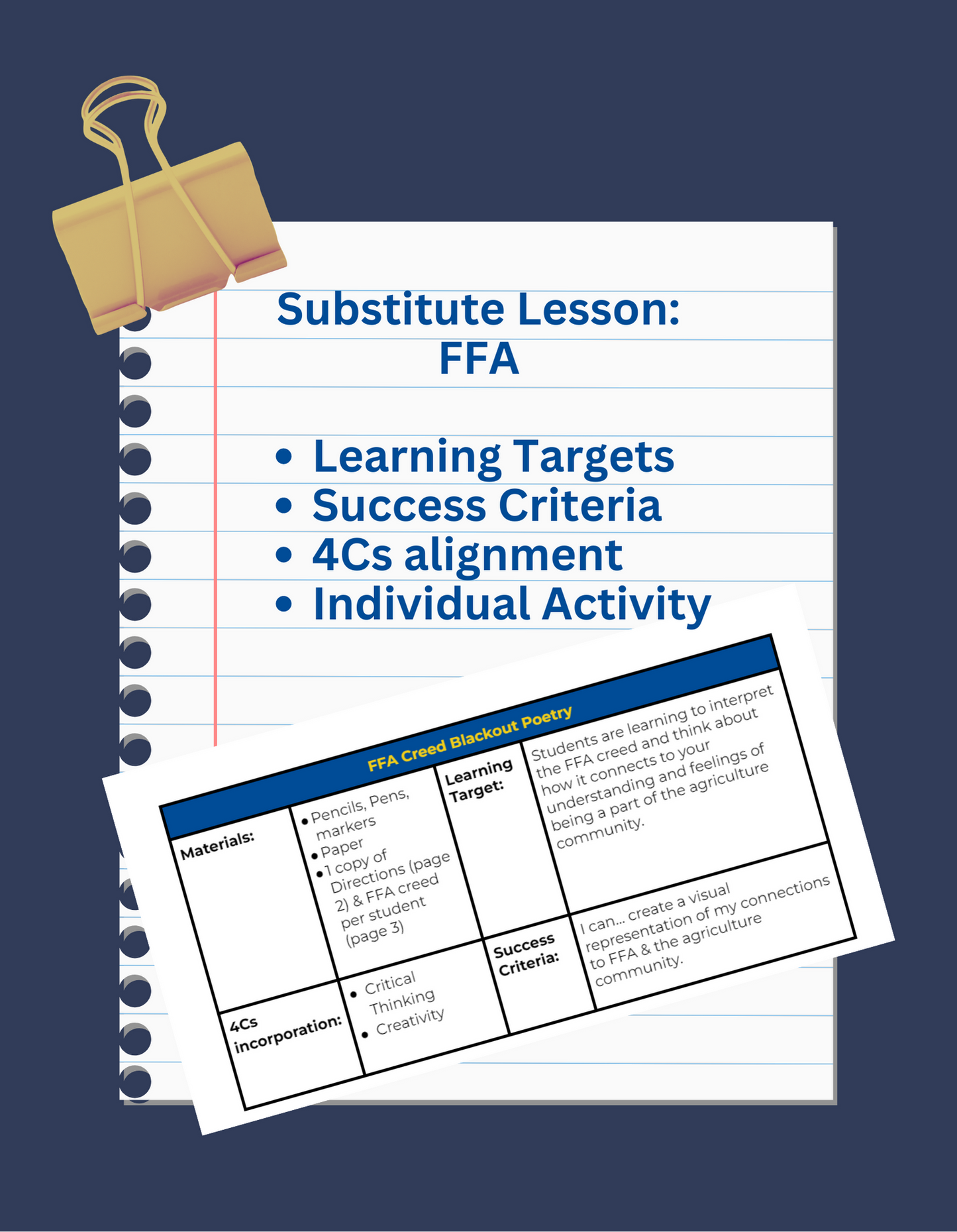 FREE-Substitute Lesson: FFA